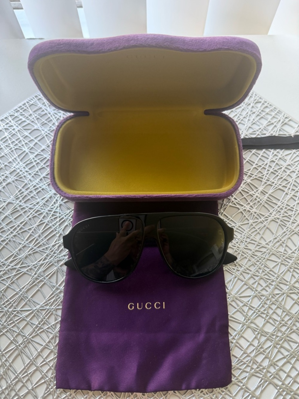 Gucci Black Aviator Sunglasses with Purple Case and Pouch. - Picture 2 of 13